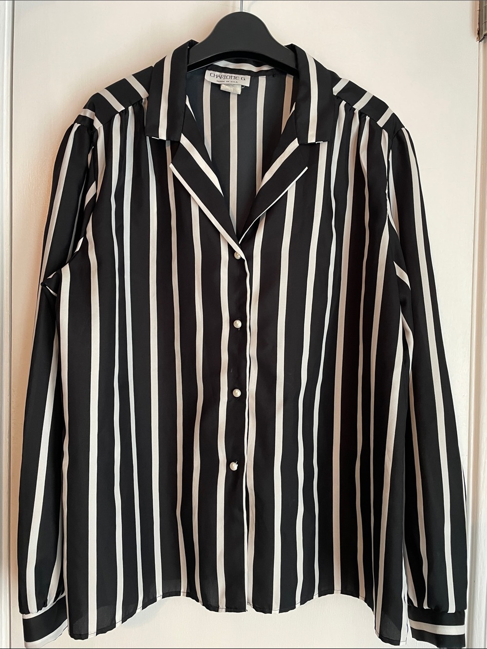 Charlotte G. Black & White Vertical Stripe Button-Down Blouse 18